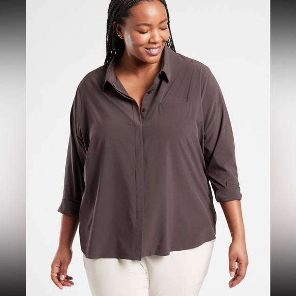 Athleta Tops - Athleta Urbanite Top 2.0 Walnut Brown 3X Button Down Flowy
